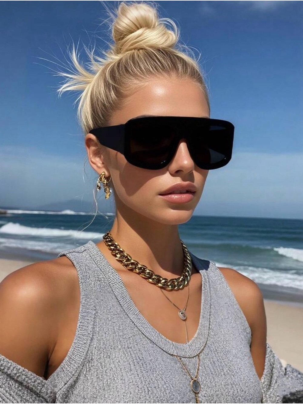 Black Oversized Shield Sunglasses - Women Accessories